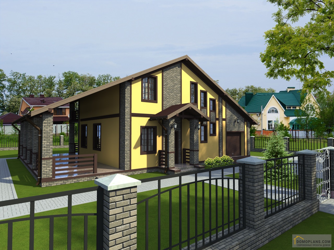 Готовый проект двухэтажного дома с гаражом и террасой до 150 кв м